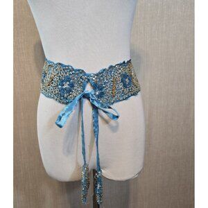 Boho Fabric Beaded Belt Handmade India 60" One size‎